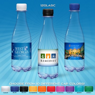 12 oz. Custom Labled Water in Clear "Glastic" Bottle w/Flat Cap