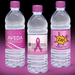 16.9oz. Custom Label Water w/Fuschia Flat Cap - Clear Bottle