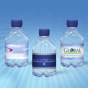 8 oz. Custom Label Spring Water w/Blue Flat Cap - Clear Bottle