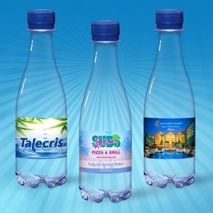 12oz. Water Full Color Label, Clear Glastic Bottle w/Blue Cap