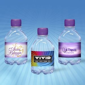 8oz. Custom Label Water w/Purple Flat Cap - Clear Bottle