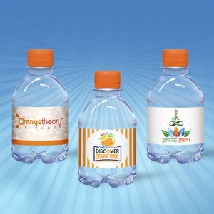 8oz. Custom Label Water w/Orange Flat Cap - Clear Bottle
