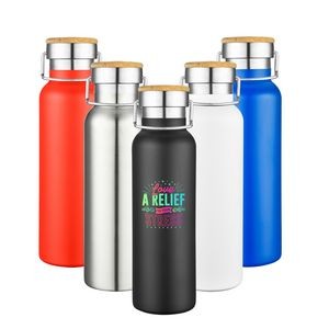 20 Oz. Double Wall Stainless Steel Vacuum Water Bottle w/Bamboo Lid