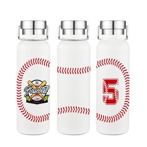 20 Oz. Baseball Design Double Wall Stainless Steel Vacuum Water Bottle w/Stainless Steel Lid