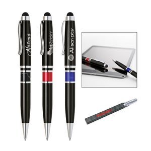 Brass twist ballpoint pen with touchscreen stylus.High gloss lacquer finish