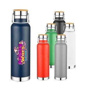 22 Oz. Double Wall Stainless Steel Vacuum Water Bottle w/Bamboo Lid
