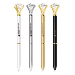 Diamond crystal twist action metal ballpoint pen