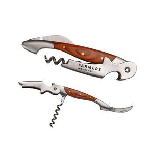 Crafted Wood Metal Wine Opener with Corkscrew & Knife