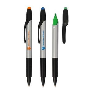 Highlighter with Ballpoint Pen and Stylus Cap