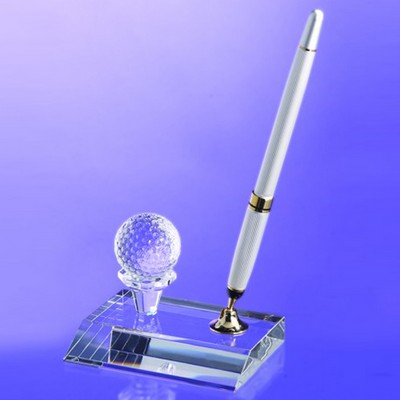 Awards-Crystal golf pen set w/ silver pen.3 inch high