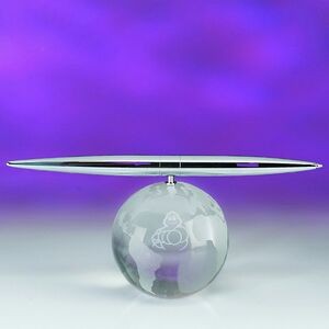Awards-optical crystal globe spinning pen set.2-5/8 inch high