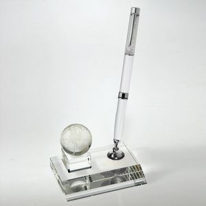 Ballpoint pen, Pen set, Desktop,Award- Awards, Trophy,Crystal Globe Pen Set w/ White Pen