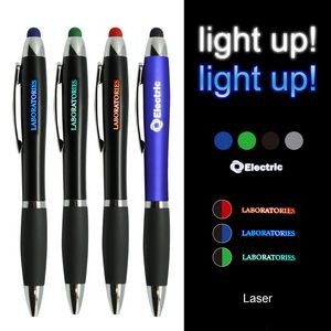 Curvy Plastic Stylus Pen w/Light UP Engraving