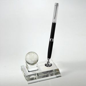 Ballpoint pen, Pen set, Desktop,Award- Awards, Trophy,Crystal Globe Pen Set w/ Black Pen