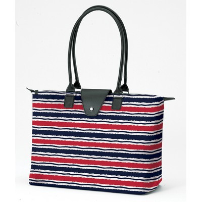 Long Handle Fold-Up Tote Bag (Marina Stripe)