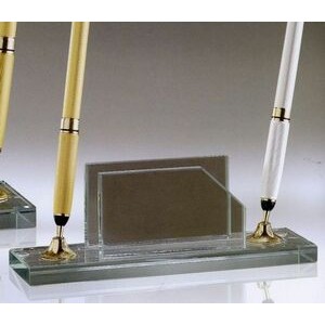 Jade Glass Pen Set & Business Card Holder w/ 2 Gold Pens & Funnel