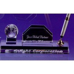 Globe Business Card Holder & Pen Set Award w/ Silver Pen