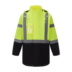 3C Products Neon Green Safety Jacket Parka ANSI Class 3 Black Bottom