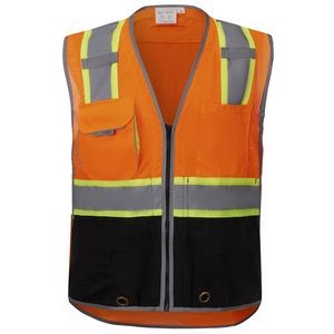 3C Products Deluxe Neon Orange Safety Vest w/Black Bottom ANSI Class 2