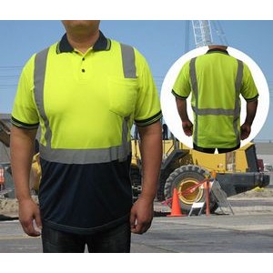Collared Polo Shirt Safety Yellow/ Neon Green with Navy Bottom ANSI Class 2