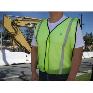 Economy Light Weight Poly Mesh Neon Green Safety Vest w/Non ANSI