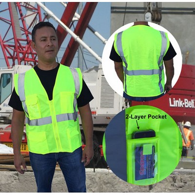 3C Products ANSI 107-2015 Class 2 Safety Vest Neon Green With Pockets