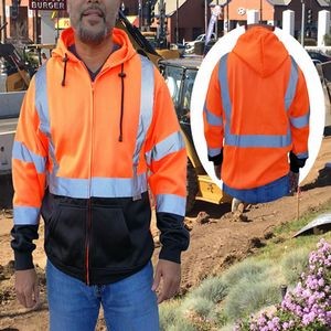 3C Products ANSI 107-2020 Class 3 Full Zip Fleece Neon Safety Orange Hoody Jacket