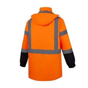 3C Products Neon Orange Safety Jacket Parka ANSI Class 3 Black Bottom