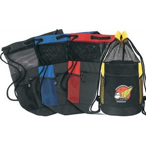 Drawstring Mesh Backpack w/ Front Zip Pocket