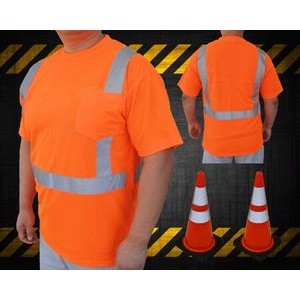3C Products ANSI 107-2015 Class 2 Neon Orange Safety T-Shirt With Pocket