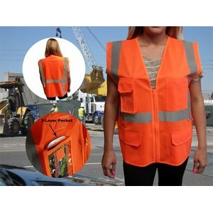 3C Products ANSI 107-2015 Class 2 Safety Vest Neon Orange With Pockets