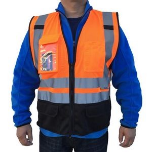3C Safety Orange ANSI/ISEA 107-2015 Class 2 Mesh Safety Vest w/ 9 Pockets, Black Bottom, ID Pocket