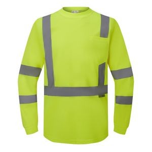 ANSI 107-2015 Class 3 Long Sleeve Neon Green Safety Shirt With Pocket