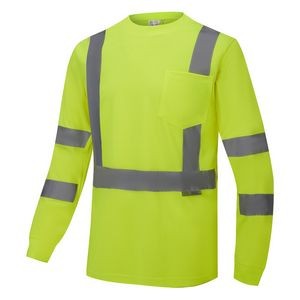 ANSI 107-2015 Class 3 Neon Green Safety T Shirt Long Sleeve With Pocket