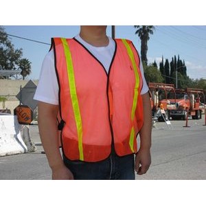 Economy Light Weight Poly Mesh Neon Orange Safety Vest w/Non ANSI