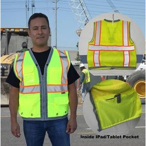 3C Products ANSI 107-2020 Class 2 Deluxe Surveyor Safety Vest Neon Green With Pockets