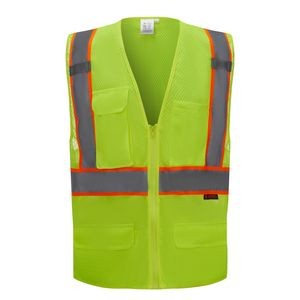 3C Products ANSI Class 2 Safety Vest Rice Mesh Neon Green with Pockets
