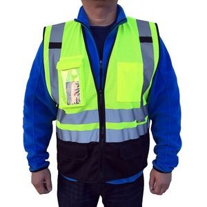 3C Safety Green ANSI/ISEA 107-2020 Class 2 Mesh Safety Vest w/ 9 pockets, Black bottom and ID pocket