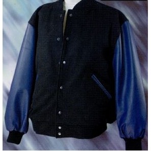 Varsity Leather Jacket with Navy Blue Sleeves