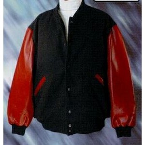 Varsity Leather Jacket with Tomato Red Sleeves