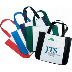 Tote Bag w/Contrast Sides & Handles White/DARK Green