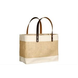 J923 Laminated Elegant Jute / Cotton Tote SERENE With Fancy Leather Handles