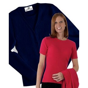 Women Twinset: V-Neck Cardigan and Short Sleeve Shell, mini-rib knit, acrylic. Made in USA
