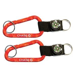 Red Camouflage Carabiner with Compass w/ Split Ring