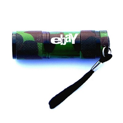 Green Camouflage Aluminum 9 LED Flashlight with Batteries
