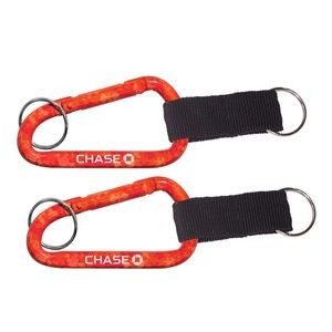 Red Camouflage Green Carabiner with Split Key Ring and Nylon Strap