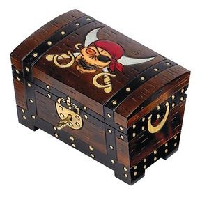 Treasure Chest Box w/Pirate Skull & Swords On Lid