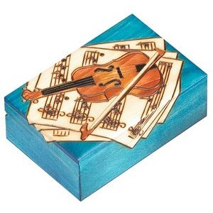 Violin & Music Sheets On Blue Wood Box (5 3/4"x3 7/8"x2 1/8")