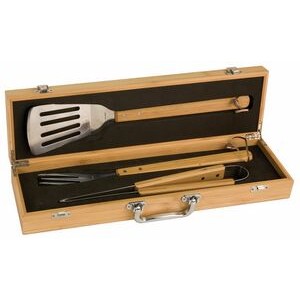 3 Piece Bamboo BBQ Set in Bamboo Case