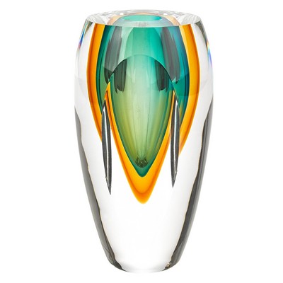 Rimini Murano Style Art Glass Amber & Green 6" Vase